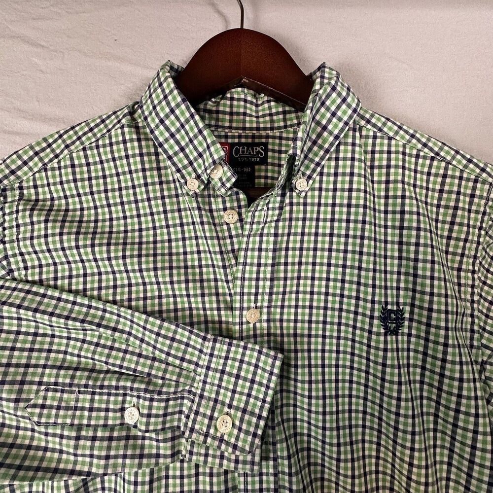 Chaps Ralph Lauren Button Down Shirt Boys L (14-16) Green Blue Paid Check